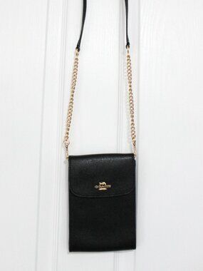 Coach Black Leather Crossbody Organizer Wallet on Chain - Gold Carriage Logo
